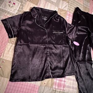 Ladies Size S Spoiled Angel Black Satin Pajama Set Classic‎ Intimates NEW